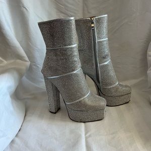 Silver Rhinestone Booties